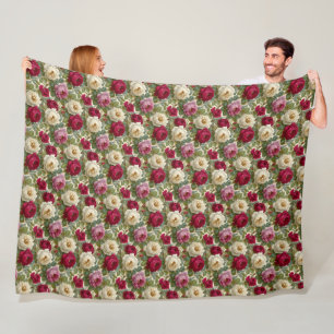 Elegant Vintage Romantic Stylish Pink Cream Roses Fleece Blanket