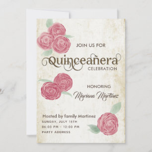 Elegant vintage romantic watercolor roses Quince I Invitation