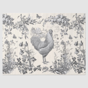 Elegant Vintage Rooster Gray Beige Floral Toile  Tissue Paper