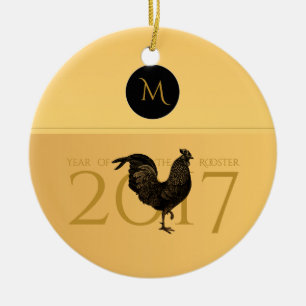 Elegant Vintage Rooster Year 2017 Monogram O Ceramic Tree Decoration