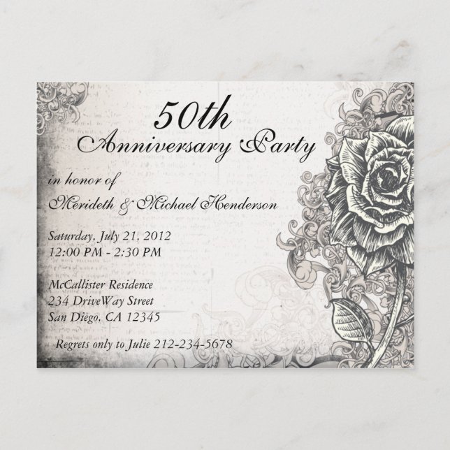 Elegant Vintage Rose Anniversary Party Invite (Front)