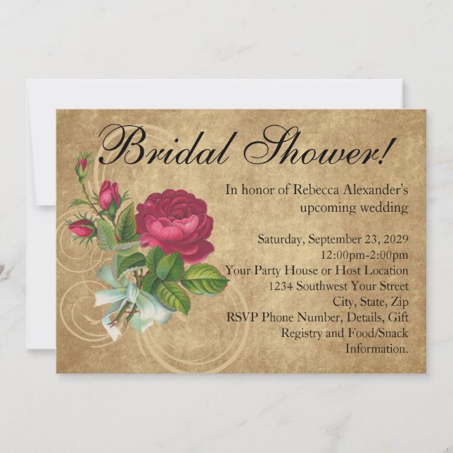 Elegant Vintage Rose Bridal Shower Invitation (Front)