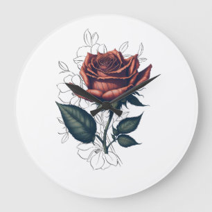 Elegant Vintage Rose – Floral Art T-Shirt Design Large Clock