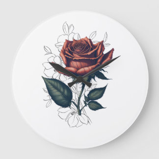 Elegant Vintage Rose – Floral Art T-Shirt Design Large Clock