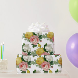 Elegant Vintage Rose Floral Glossy Wedding  Wrapping Paper