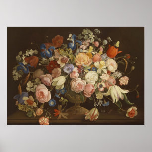 Elegant Vintage Rose Floral Painting, Anton Muller Poster