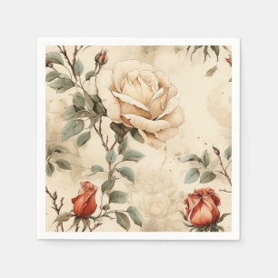 Elegant Vintage Rose Flower Beige Floral Design Napkin