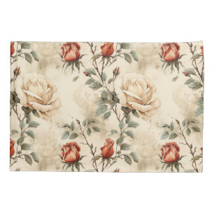 Elegant Vintage Rose Flower Beige Floral Design Pillowcase