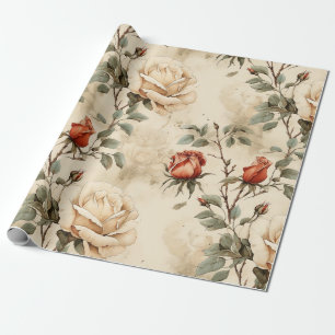 Elegant Vintage Rose Flower Beige Floral  Wrapping Paper