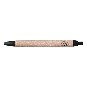 Elegant Vintage Rose Gold Glitter Monogram Black Black Ink Pen