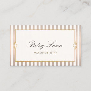 Elegant Vintage Rose Gold Stripes Beauty Salon Business Card