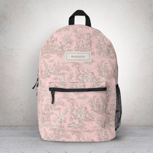 Elegant Vintage Rose Gold Toile French Countryside Printed Backpack