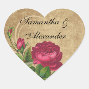 Elegant Vintage Rose, Magenta/Brown Heart Sticker