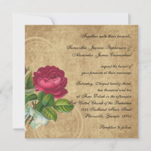Elegant Vintage Rose, Magenta/Brown Invitation