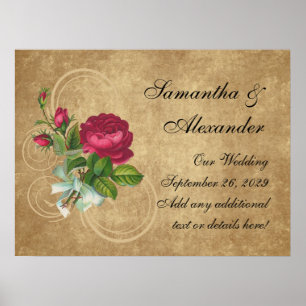Elegant Vintage Rose, Magenta/Brown Poster