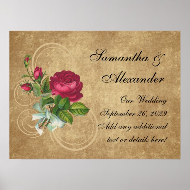 Elegant Vintage Rose, Magenta/Brown Poster (Front)