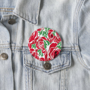 Elegant Vintage Rose Pattern - Red & Green Floral  7.5 Cm Round Badge