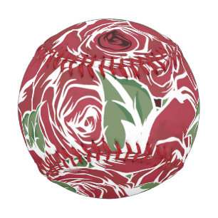 Elegant Vintage Rose Pattern - Red & Green Floral Baseball