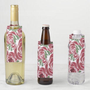 Elegant Vintage Rose Pattern - Red & Green Floral Bottle Tag