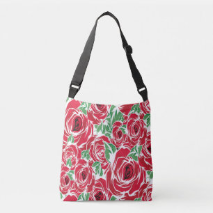Elegant Vintage Rose Pattern - Red & Green Floral  Crossbody Bag