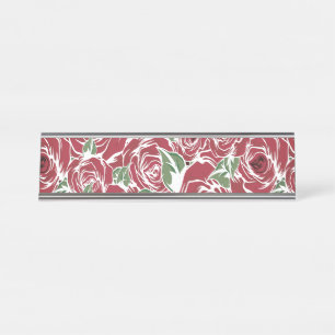 Elegant Vintage Rose Pattern - Red & Green Floral  Desk Name Plate