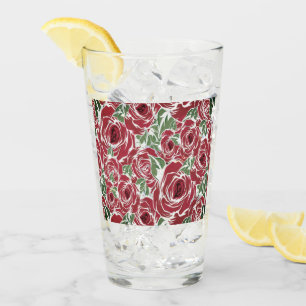 Elegant Vintage Rose Pattern - Red & Green Floral  Glass