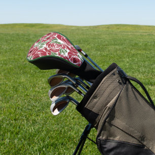 Elegant Vintage Rose Pattern - Red & Green Floral  Golf Head Cover