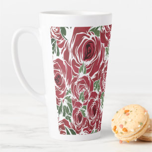 Elegant Vintage Rose Pattern - Red & Green Floral  Latte Mug