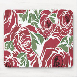 Elegant Vintage Rose Pattern - Red & Green Floral  Mouse Mat