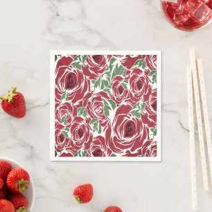Elegant Vintage Rose Pattern - Red & Green Floral  Napkin
