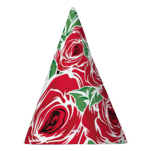 Elegant Vintage Rose Pattern - Red & Green Floral  Party Hat