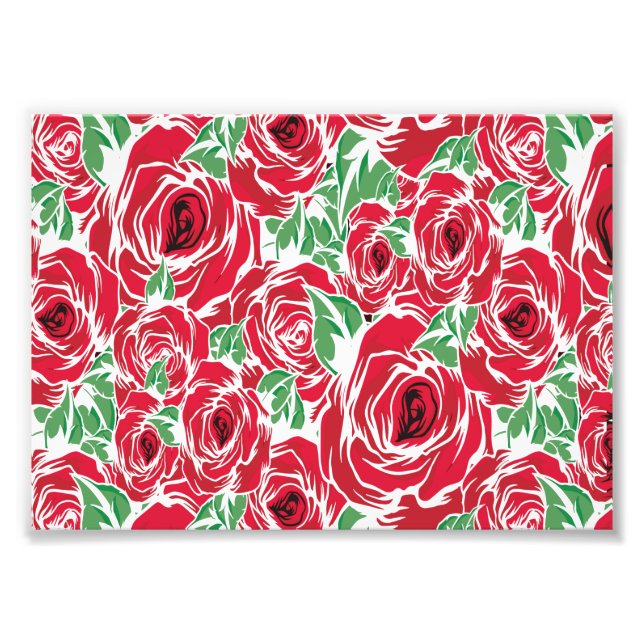 Elegant Vintage Rose Pattern - Red & Green Floral  Photo Print (Front)