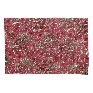 Elegant Vintage Rose Pattern - Red & Green Floral  Pillowcase