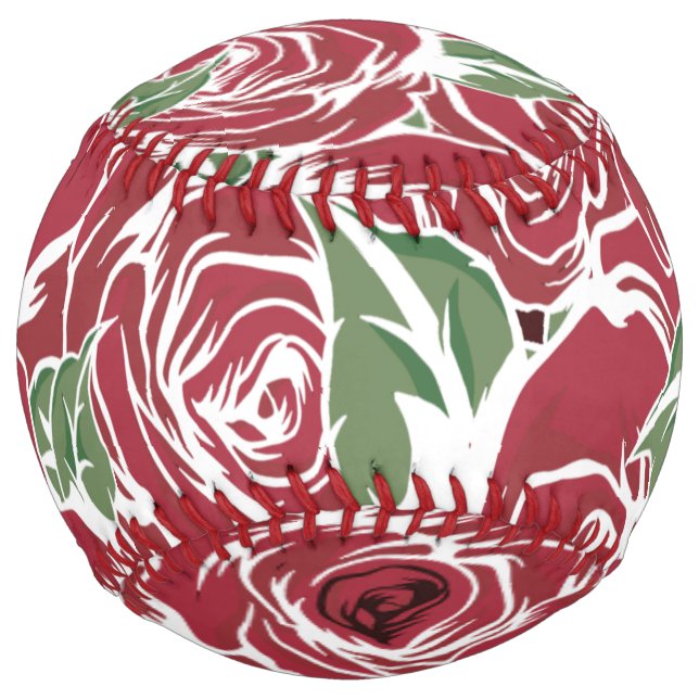 Elegant Vintage Rose Pattern - Red & Green Floral  Softball (Front)