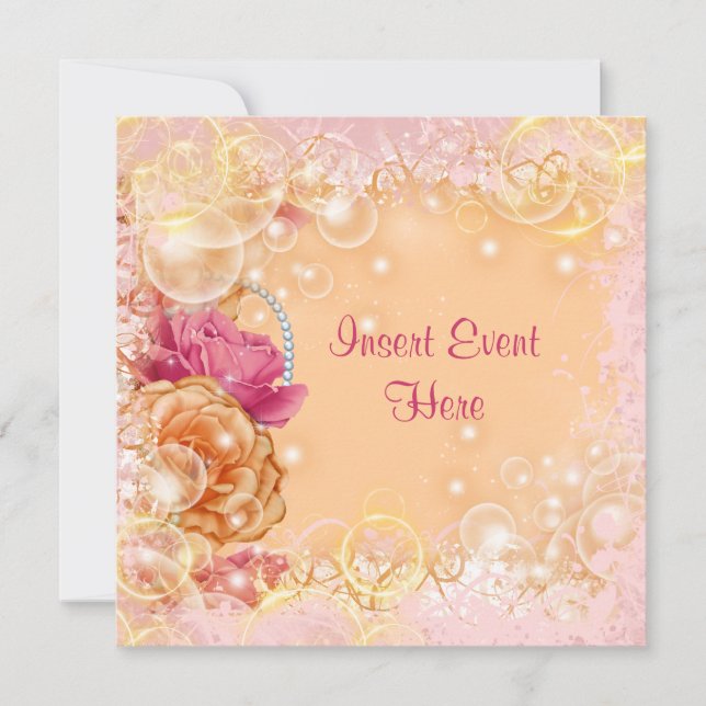 Elegant vintage rose pink orange invitation (Front)