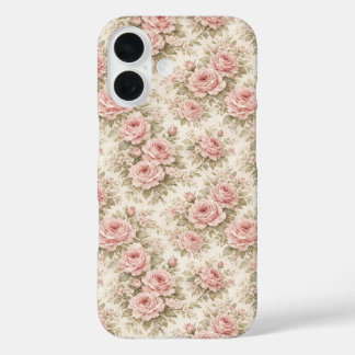 Elegant Vintage Rose Seamless Floral Pattern iPhone 16 Case