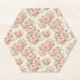 Elegant Vintage Rose Seamless Floral Pattern Paper Coaster