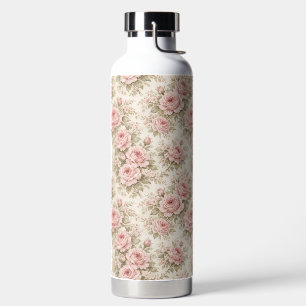 Elegant Vintage Rose Seamless Floral Pattern Water Bottle