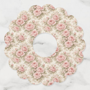 Elegant Vintage Rose Seamless Floral Pattern Wine Glass Tag
