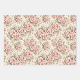 Elegant Vintage Rose Seamless Floral Pattern Wrapping Paper Sheet