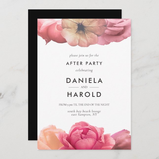 Elegant vintage rose wedding after party invitation (Front/Back)