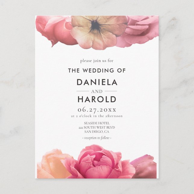Elegant vintage rose wedding invitation postcard (Front)