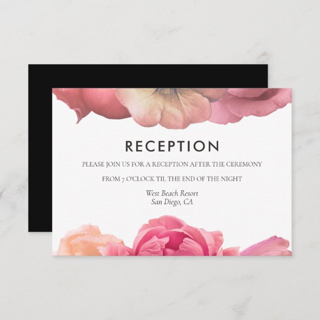 Elegant vintage rose wedding reception card (Front/Back)