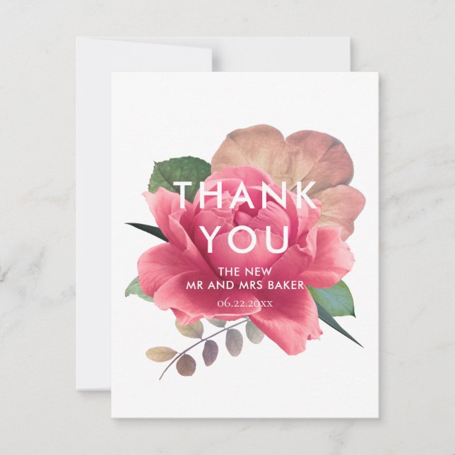 Elegant vintage rose wedding thank you card (Front)