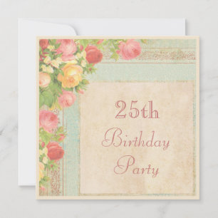 Elegant Vintage Roses 25th Birthday Party Invitation
