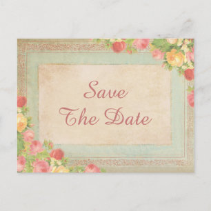 Elegant Vintage Roses 50th Save The Date Announcement Postcard