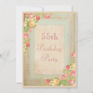 Elegant Vintage Roses 55th Birthday Party Invitation