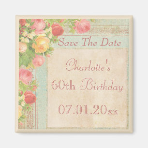 Elegant Vintage Roses 60th Birthday Save The Date Magnet