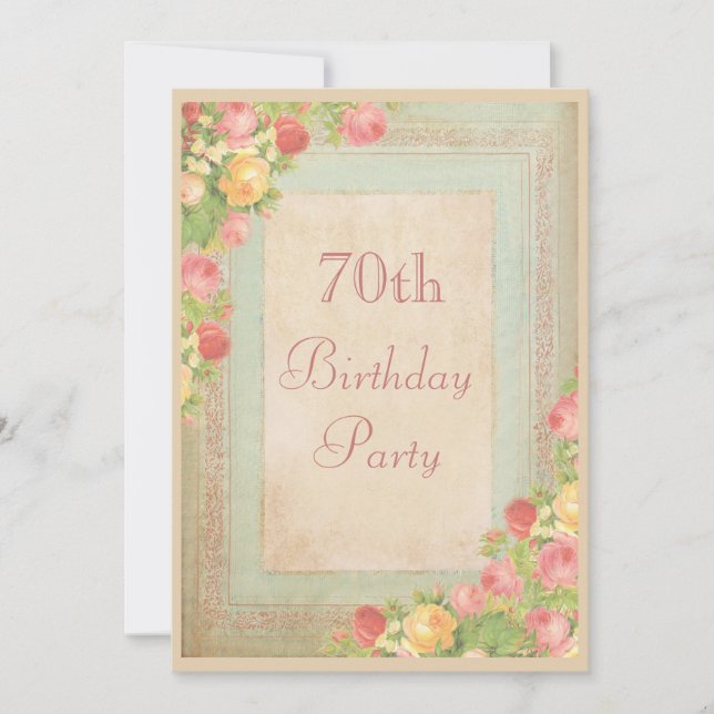 Elegant Vintage Roses 70th Birthday Party Invitation (Front)