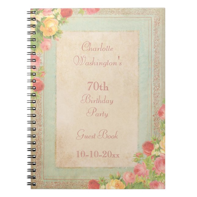 Elegant Vintage Roses 70th Birthday Party Notebook (Front)
